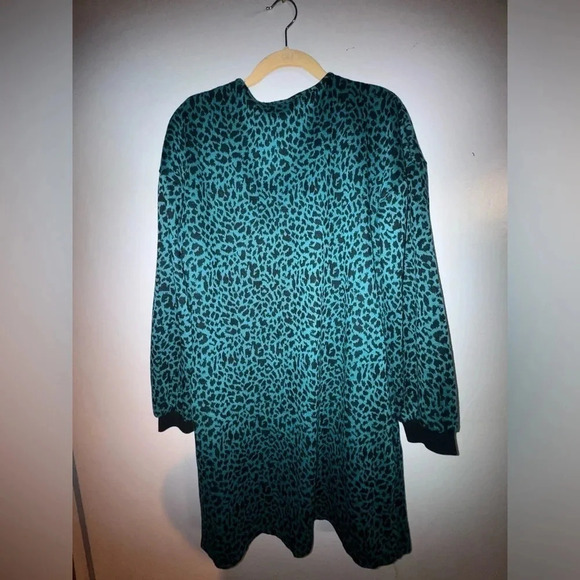 Lucky and blessed women’s teal black leopard‎ print oversized long cardigan M - Picture 2 of 3